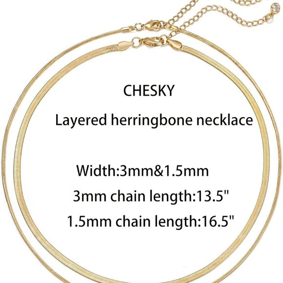 14K Gold/Silver Plated Snake Chain Necklace Herringbone Necklace Gold Choker Nec - Picture 6 of 7
